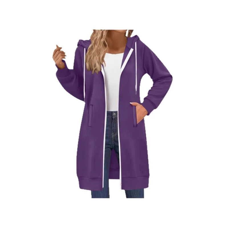 Women's Clothing Long Sweatshirt Casual Versatile Drawstring Long Sleeve Hooded Jacket with Pockets