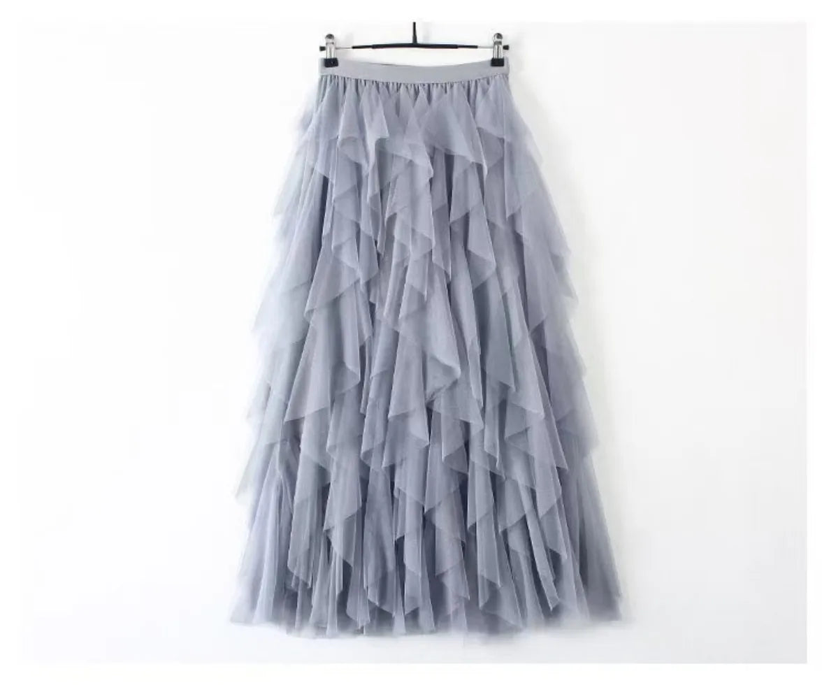 2025 New Fashion Tutu Tulle Skirt Women Long Maxi Skirt Spring Summer Korean Black Pink High Waist Pleated Skirt Female One Size