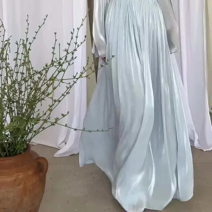 Lace-Up Pleated Kaftan Maxi Dress