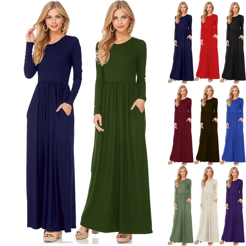 Solid Pocket Floor-Length Maxi Dress