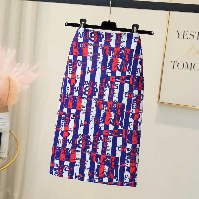 Fashion Midi Skirt For Women Flora Printed High Waist Pencil Skirt Female Causal Flower Bodycon Skirt With Slit