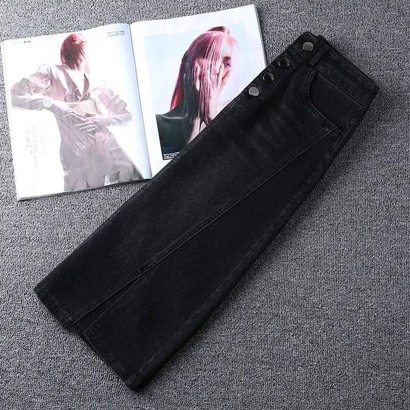 Denim Skirt Women's 2025 Spring/Summer New Slim High Waist Split One Step A-line Wrap Hip Skirts Female Casual Clothing
