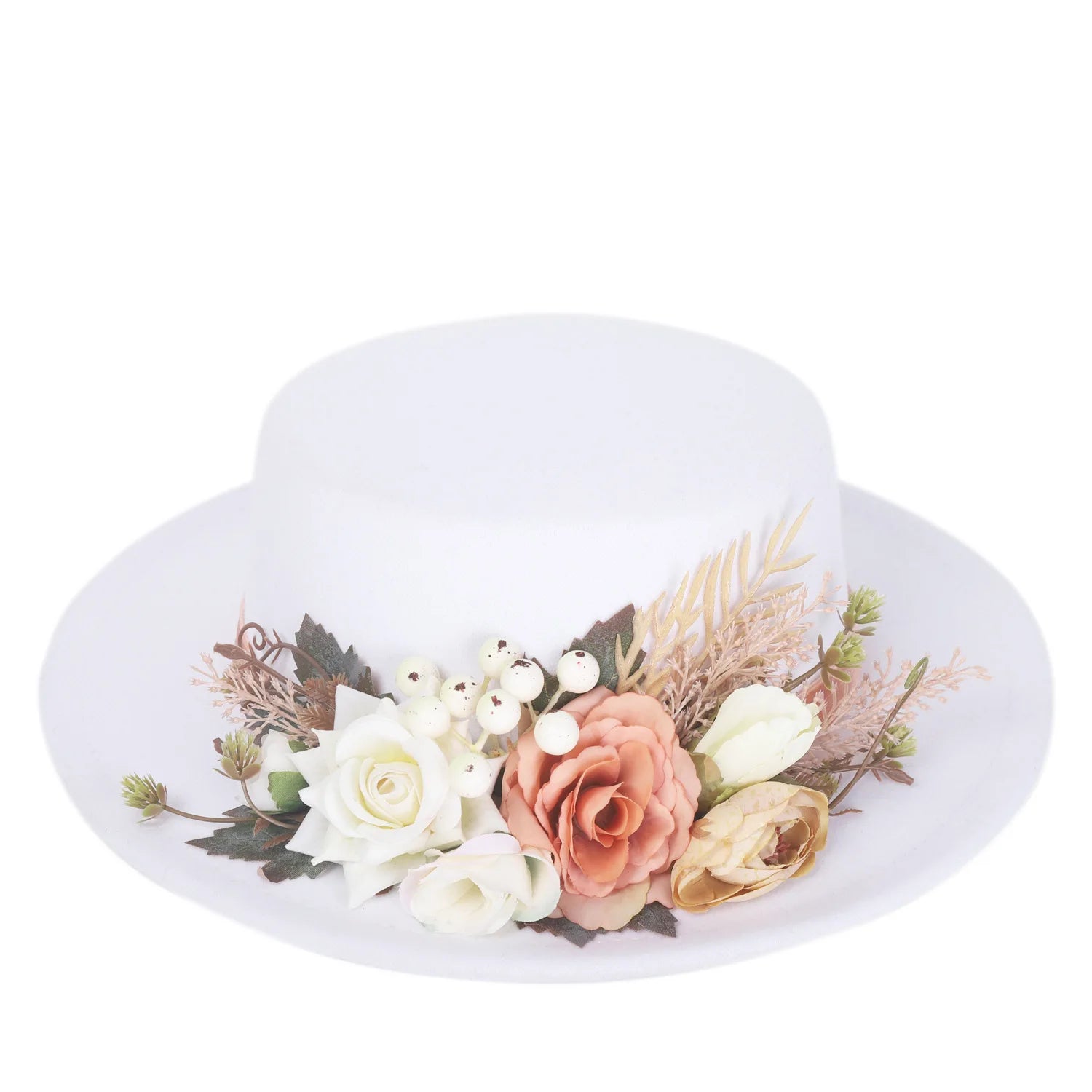 Fedora Hats Women's Flower flat cap Fashion Autumn Winter Warm Flat Top Basin Hats British Vintage Top Hats