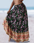 Smocked Tiered Boho Floral Maxi Skirt