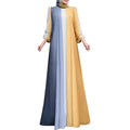 ZANZEA Elegant Women Long Sleeve Contrast Color Robe Maxi Dress Muslim Abaya Hijab Dresses Pleated Vestidos Eid Mubarek Sundress