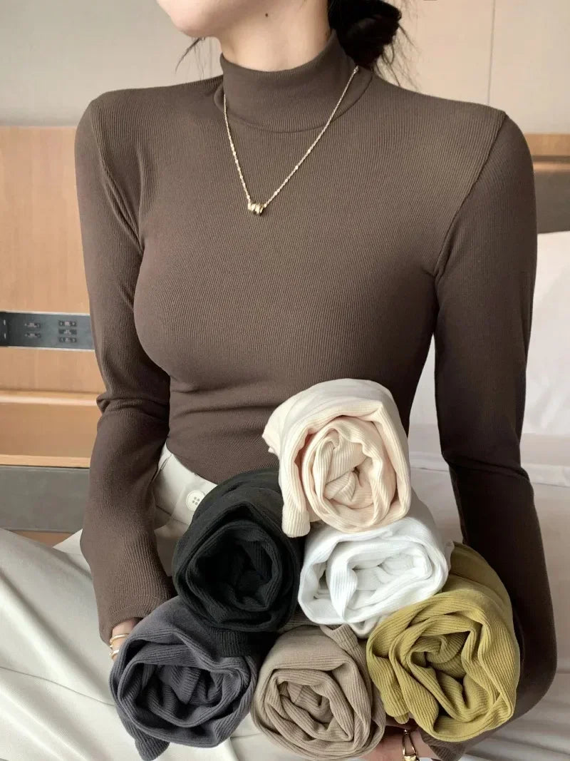Women Turtleneck Pullover Autumn Women Slim Long Sleeve shirt Tops Female Winter