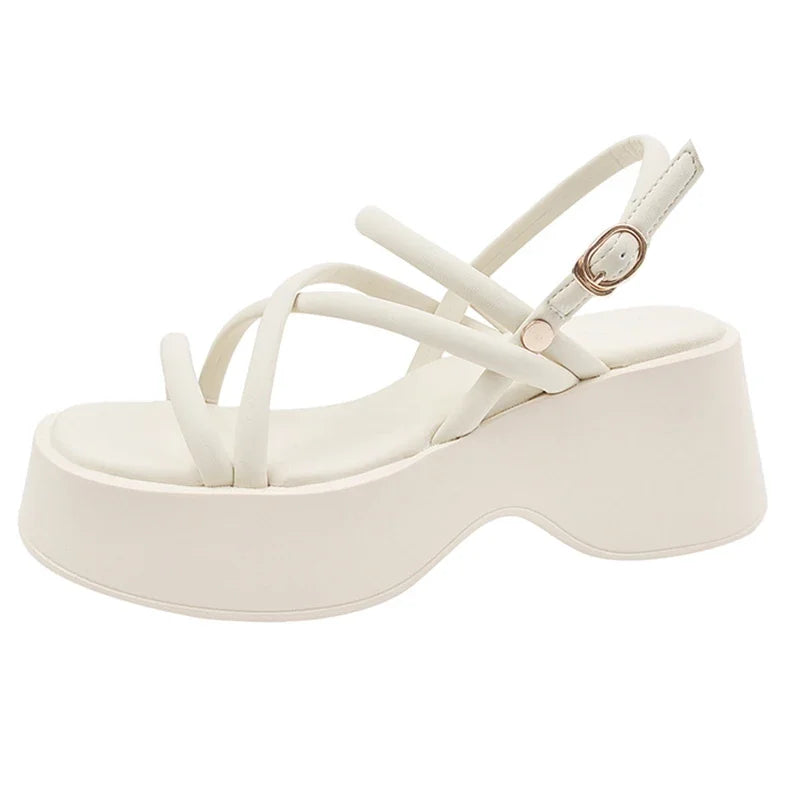Cross Strap Platform Sandals for Women Summer 2023 Thick Bottom Gladiator Shoes Woman Casual Non-Slip Wedge Sandalias Mujer