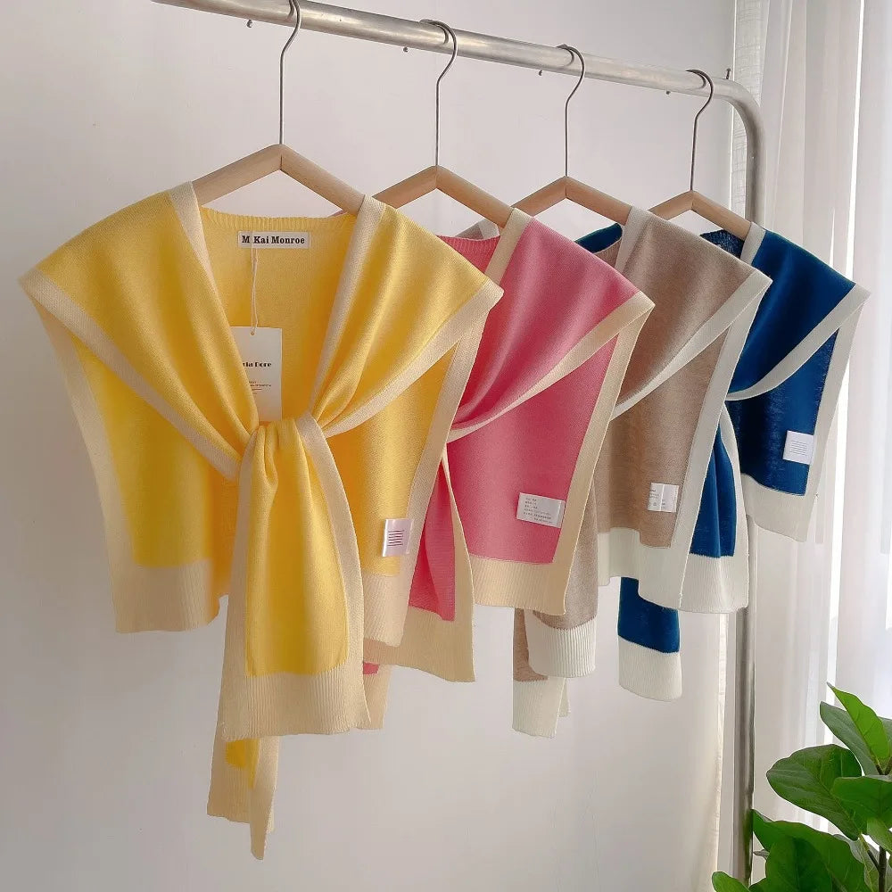 Knitted Shawl Fake Collar Women Detachable Collars Tie White Neckline Big Lapel False Collar Shoulder Wrap Clothing Accessories
