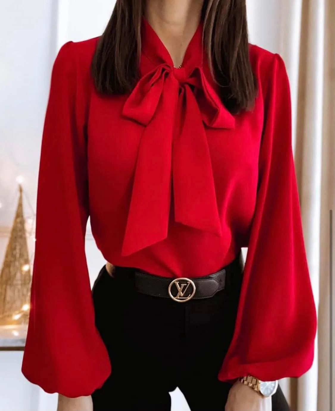 2025 Women Elegant Top, Loose Fitting Women Shirt, Spring Women Shirt 2024 Youth Women Fashion Trend, Red Long Sleeved Women Top