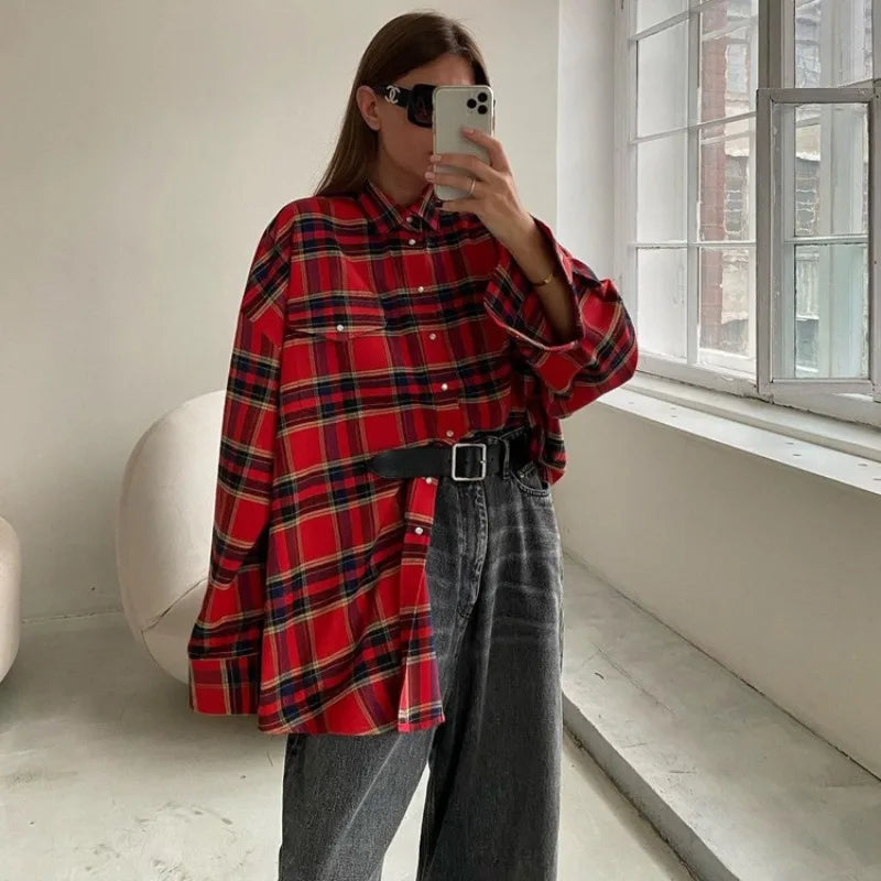 Plaid Shirts for Women Casual Button Down Flannel Shirt Plus Size Roll Up Long Sleeve Checkered Blouse Tops