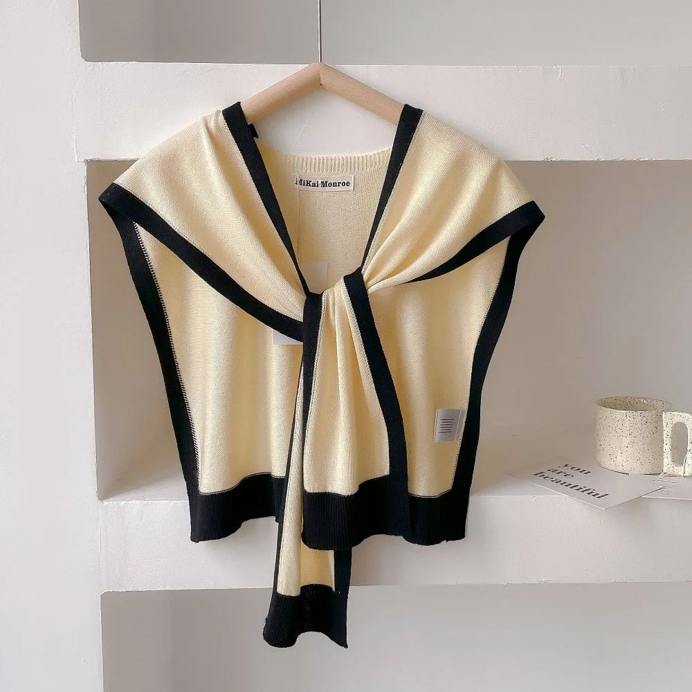 Knitted Shawl Fake Collar Women Detachable Collars Tie White Neckline Big Lapel False Collar Shoulder Wrap Clothing Accessories