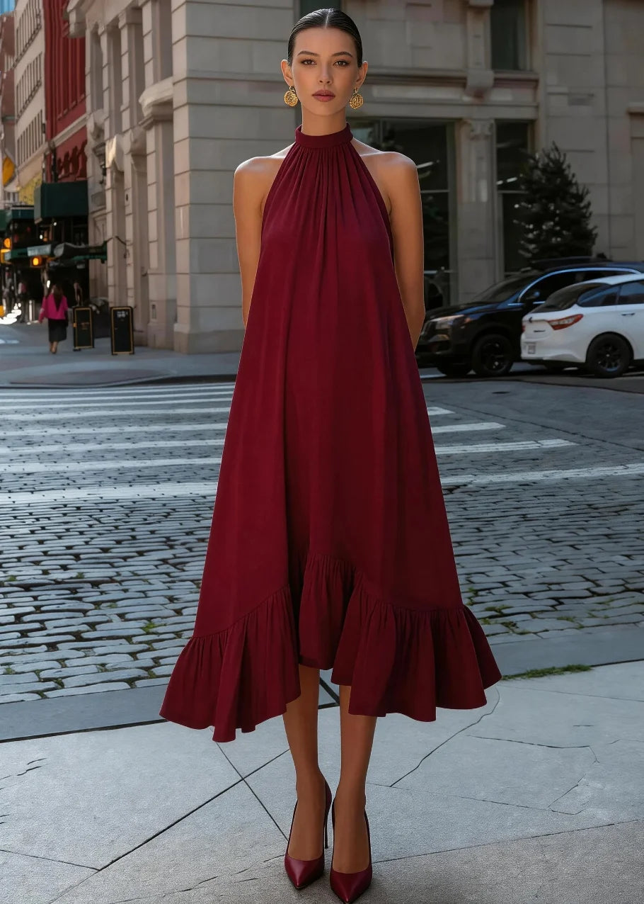 Women's Sleeveless Halter Neck Long Dress Flowy High Neck A-Line Gown for Formal Party Evening Occasion Wear