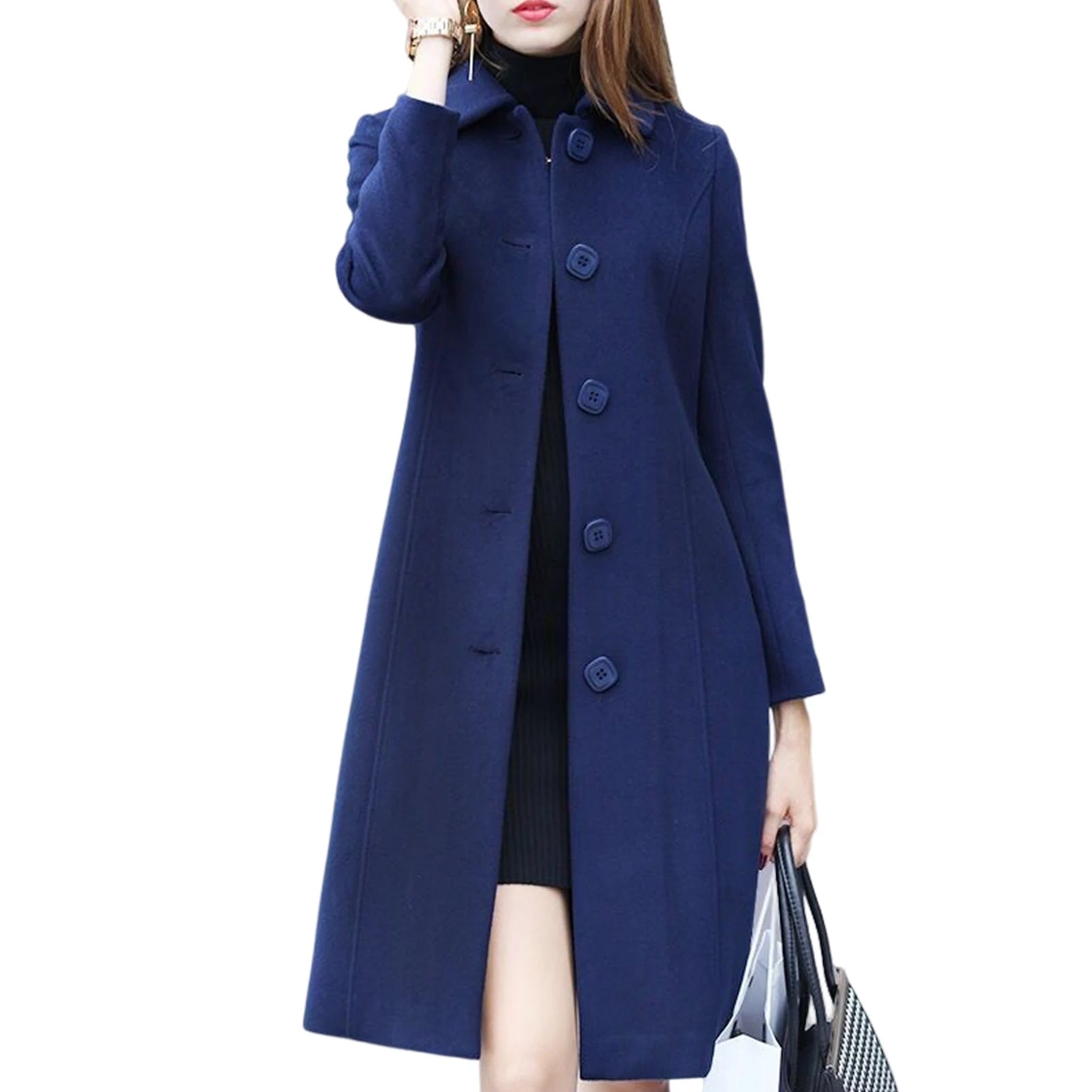 Fabulous Wool Coat Long Sleeves Women Coat Elegant Plus Size Thermal Lady Jacket Buttons