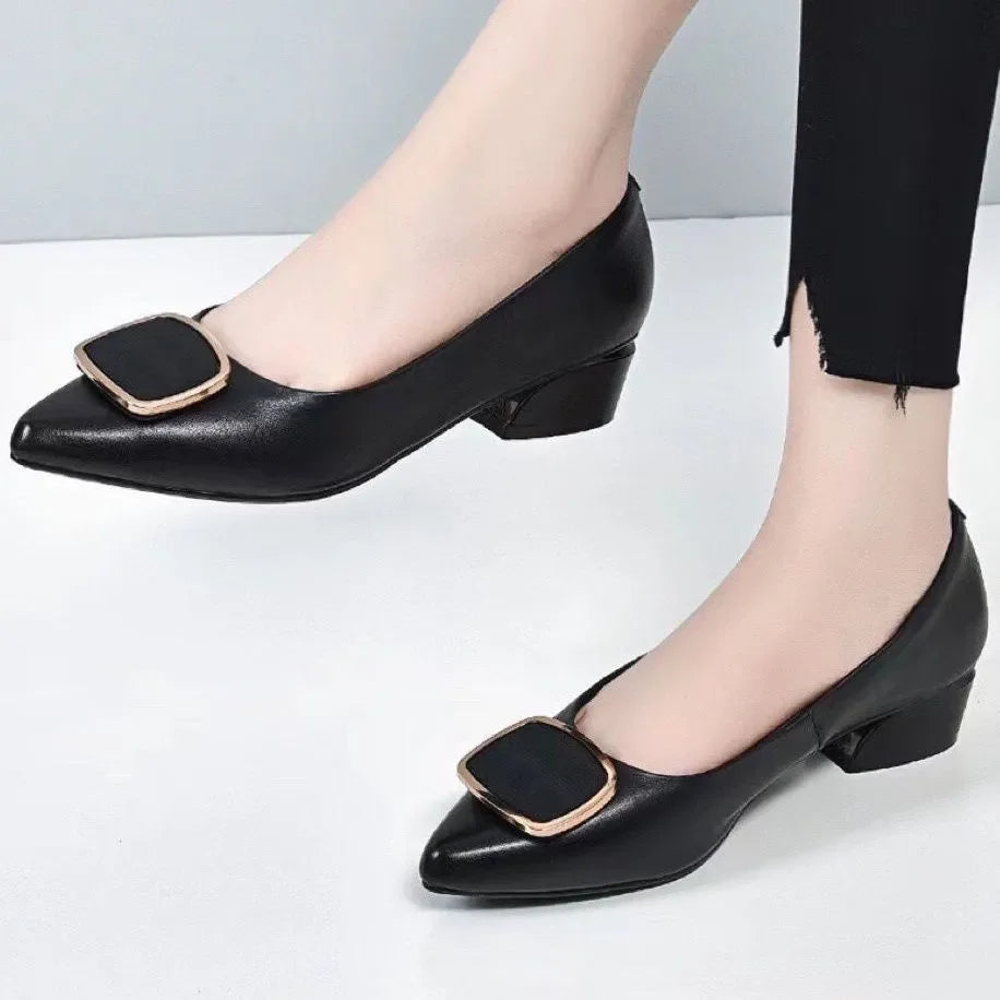 Women Cute Sweet Light Weight Brown Slip on Square Heel Shoes Lady Casual Comfort Spring Elegant Beautiful High Pumps E1237