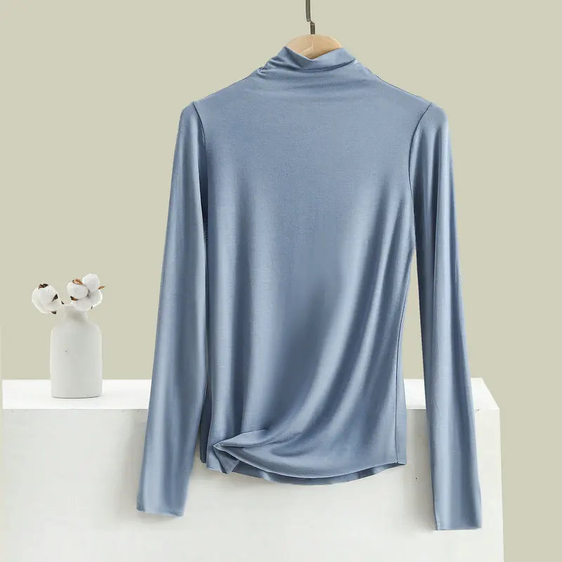 Women Autumn Bottoming Tshirt Long sleeves Mockneck Seamless T-shirt wear inside winter Tee Tops All match
