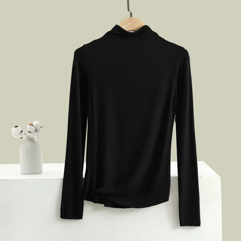 Women Autumn Bottoming Tshirt Long sleeves Mockneck Seamless T-shirt wear inside winter Tee Tops All match