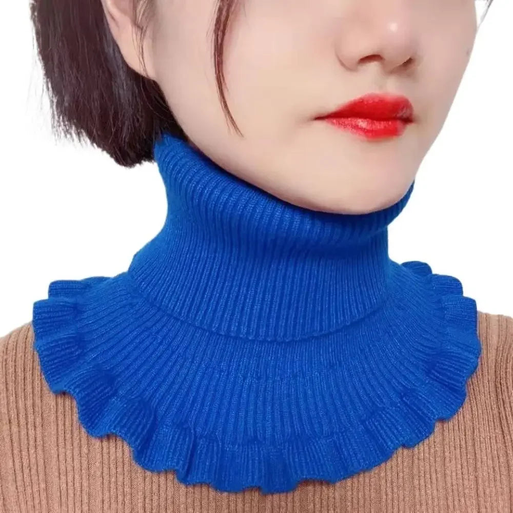 Fashion Warm Knitted Fake Collar Windproof With Wooden Ears Neck Warmer Winter Detachable Turtleneck Men Women