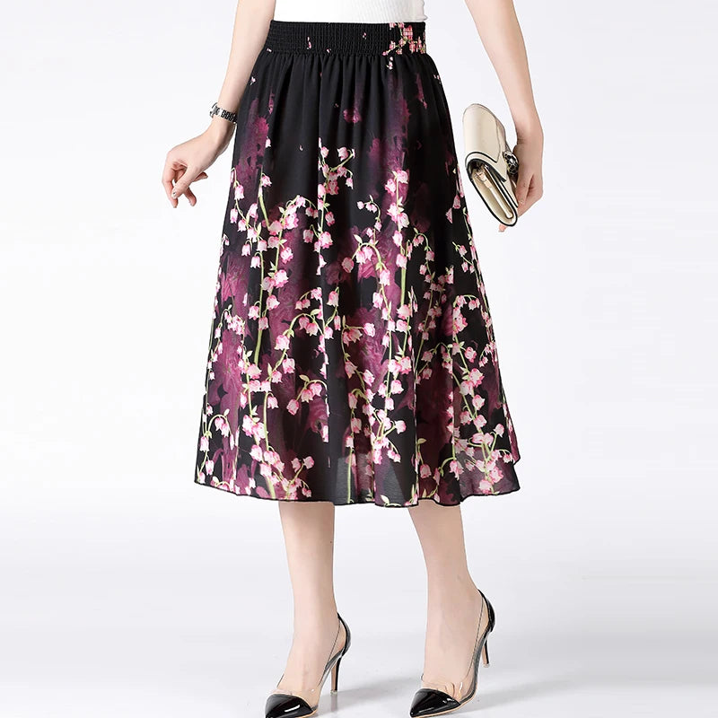 Women's Plus Size Half Skirt 2024 Summer New Bohemian Style Printed Pleated Skirt Fashionable Spring Women's Clothing