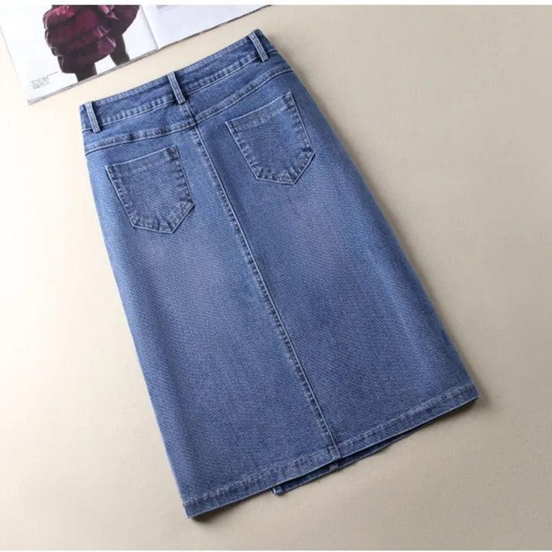 Denim Skirt Women's 2025 Spring/Summer New Slim High Waist Split One Step A-line Wrap Hip Skirts Female Casual Clothing