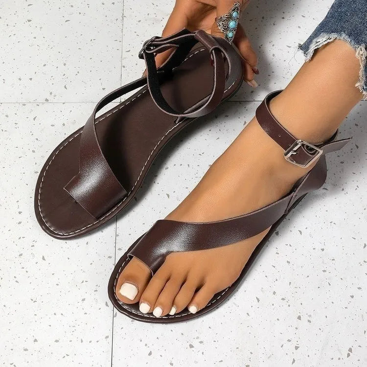 Women Fashion Leather Casual Comfortable Shoe 2025 New Summer Women's Thick-sole Roman Sandals Platform Shoes Flip Flops