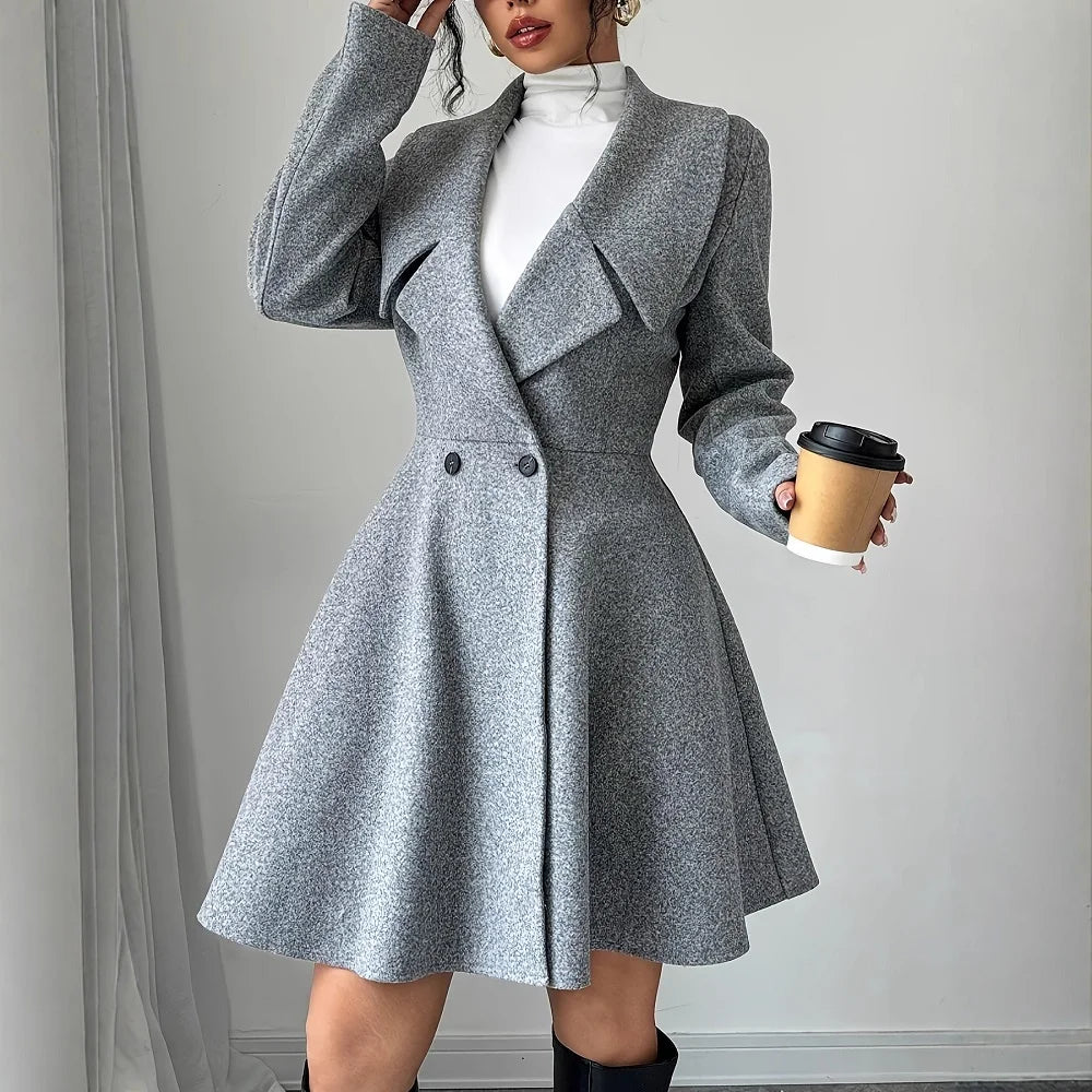 Women Woolen Coats Long Sleeve Turn-down Collar Jackets Ladies Autumn Winter Outerwear Coat