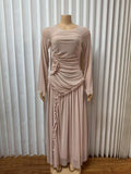 Plus Size Long-sleeved Elegant Dress, European and American Women's Clothing Round Neck Slim-fit Long Dress