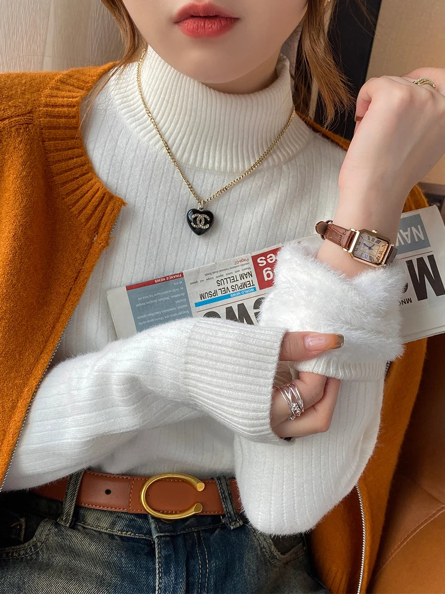 Women's Turtleneck Sweater Winter 2026 with Velvet Lining Thickened Inner Wear Thermal Knitting Bottoming Shirt Pullovers
