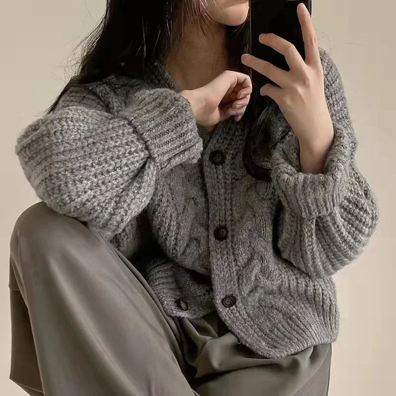 Fashion Knitted Cardigan Women V-nek Loose Sweater Casual Winter Warm Long Sleeve Coats Autumn Elegant Solid Color Knitted Tops