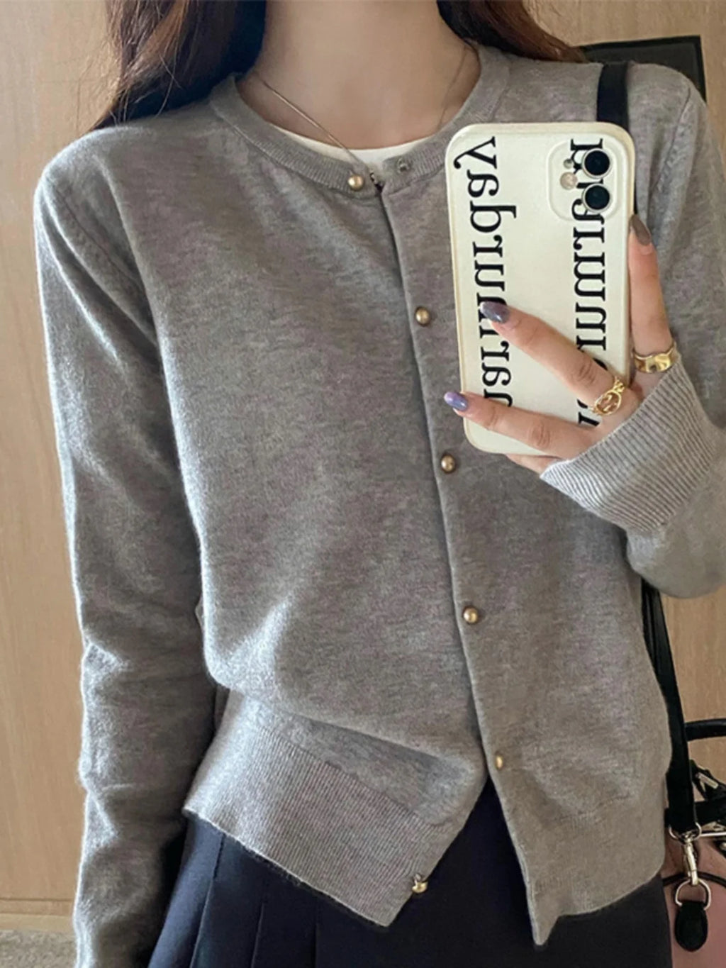 Knitted Women Cardigans New Long Sleeve O-Neck Black Knit Cardigan Women Tops Knitwears Sueters De Mujer Q1054