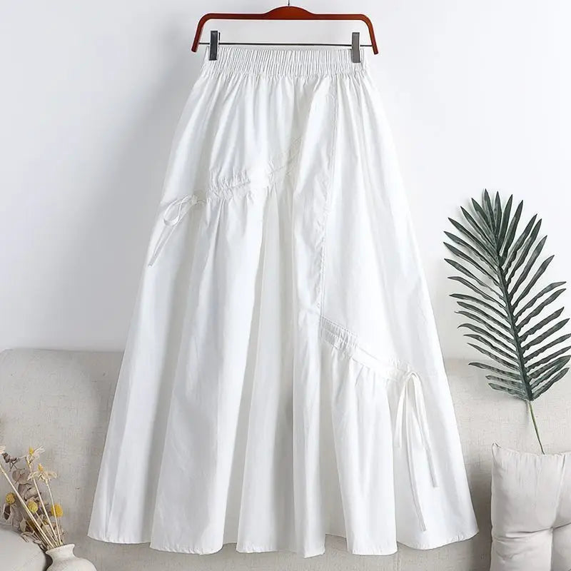 High Waist A-Line Skirt 2024 Summer New Sle Slimming Asymmetrical Belted Midi Skirt Women's f-length Skirts