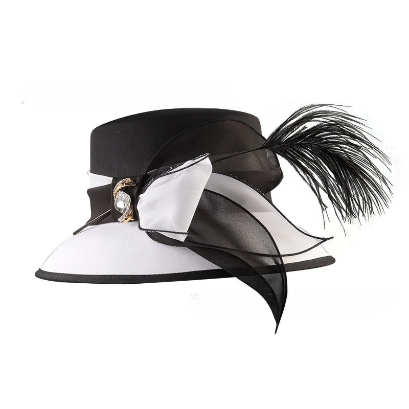 Elegant Cloth Top Hats For Women Cocktail Tea Party Derby Cap Ladies Flower Wide Brim Church Fedora Black Cloche Hats