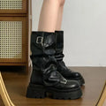 Women  Mid-Calf Women's Boots Platform Modern Boots Women Buckle Square Toe Side Zip Square Heel Shoes Female