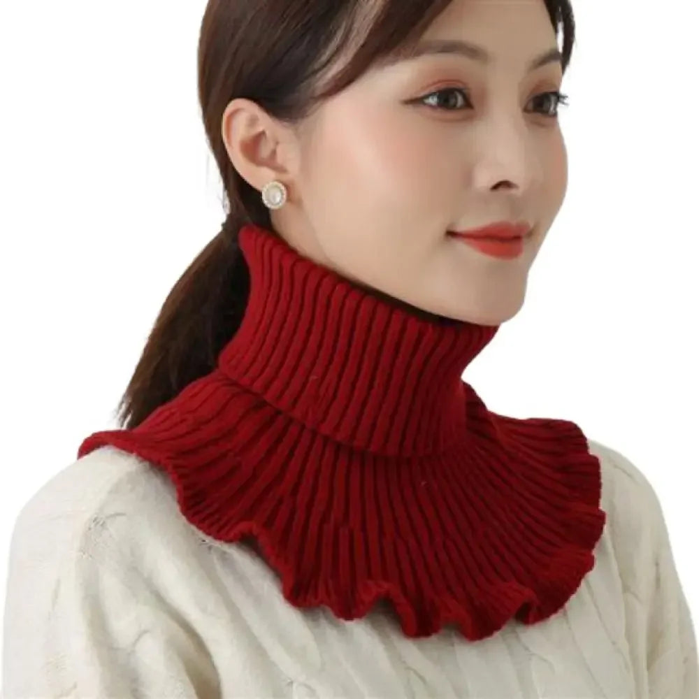 Fashion Warm Knitted Fake Collar Windproof With Wooden Ears Neck Warmer Winter Detachable Turtleneck Men Women