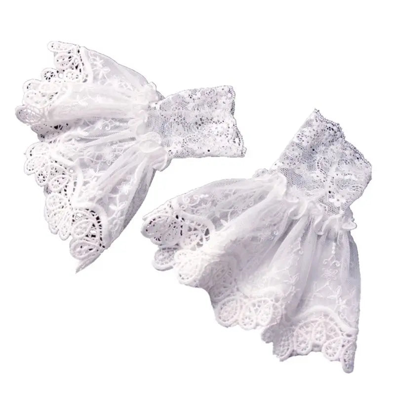 Female Fake Sleeves Hollow Out Crochet Floral Lace Horn Cuffs Embroidery Flounces Ruffles Elastic Wrist Warmers