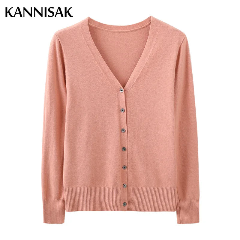 Spring Autumn Women Cardigans Loose Solid Single Breasted V-neck Pink Red Fashion Cardigan Jumpers Knitwear 2025