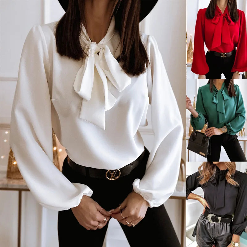 2025 Women Elegant Top, Loose Fitting Women Shirt, Spring Women Shirt 2024 Youth Women Fashion Trend, Red Long Sleeved Women Top