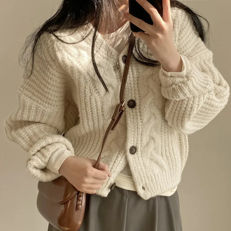 Fashion Knitted Cardigan Women V-nek Loose Sweater Casual Winter Warm Long Sleeve Coats Autumn Elegant Solid Color Knitted Tops
