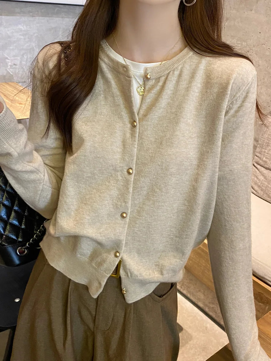 Knitted Women Cardigans New Long Sleeve O-Neck Black Knit Cardigan Women Tops Knitwears Sueters De Mujer Q1054