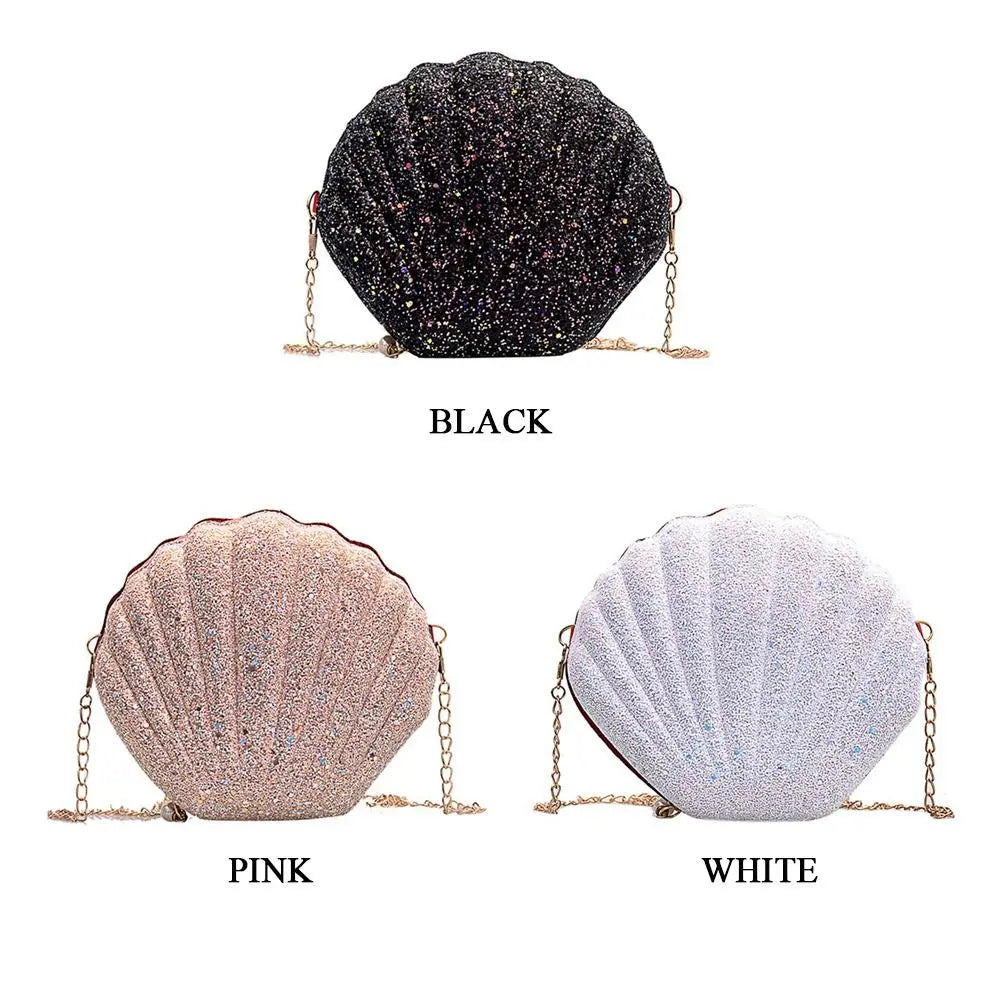 Women Shoulder Handbags Shell Bag Chain Cute Sequins Small Shoulder Bag Phone Money Pouch Zipper Crossbody Bags