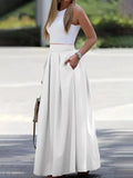 Long Skirts For Women Spring Summer High-waist Solid Color Long Skirt Women's Pocket Commuting A-line Pleated Fashion Long Skirt