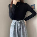 Autumn Winter Women T Shirt Long Sleeve Solid Color Pullover Basic Half Turtleneck Slim Fit Casual Top Korean Fashion Undershirt