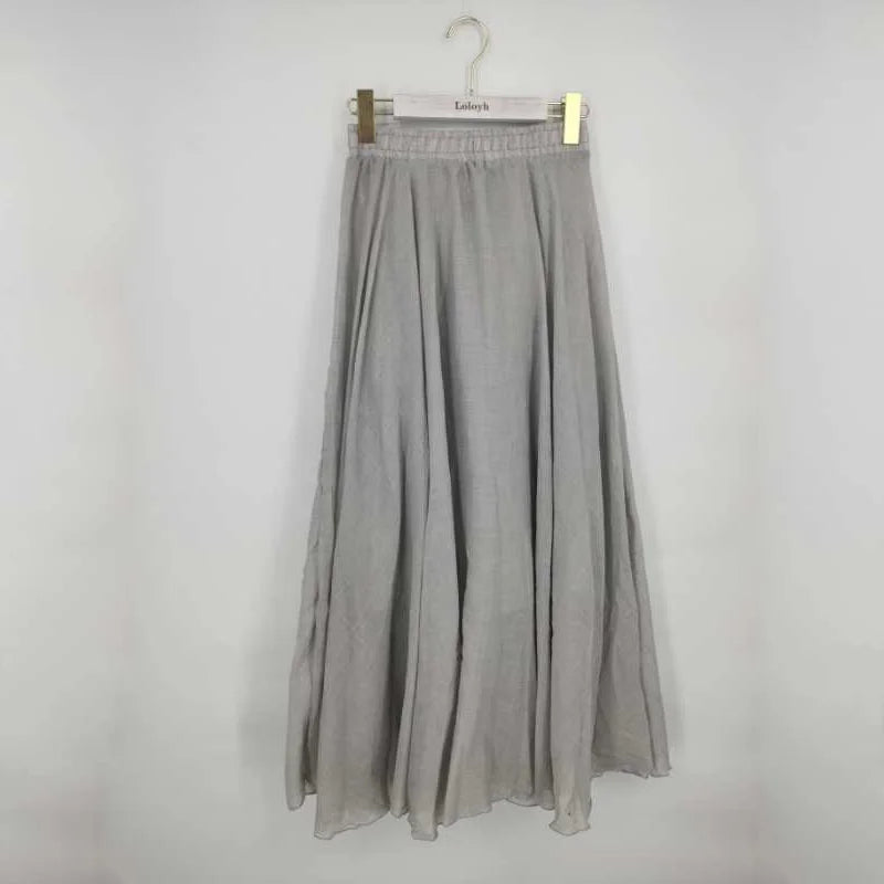 Women's Elegant High Waist Linen Maxi Skirt 2024 Summer Ladies Casual Elastic Waist 2 Layers Skirts saia feminina