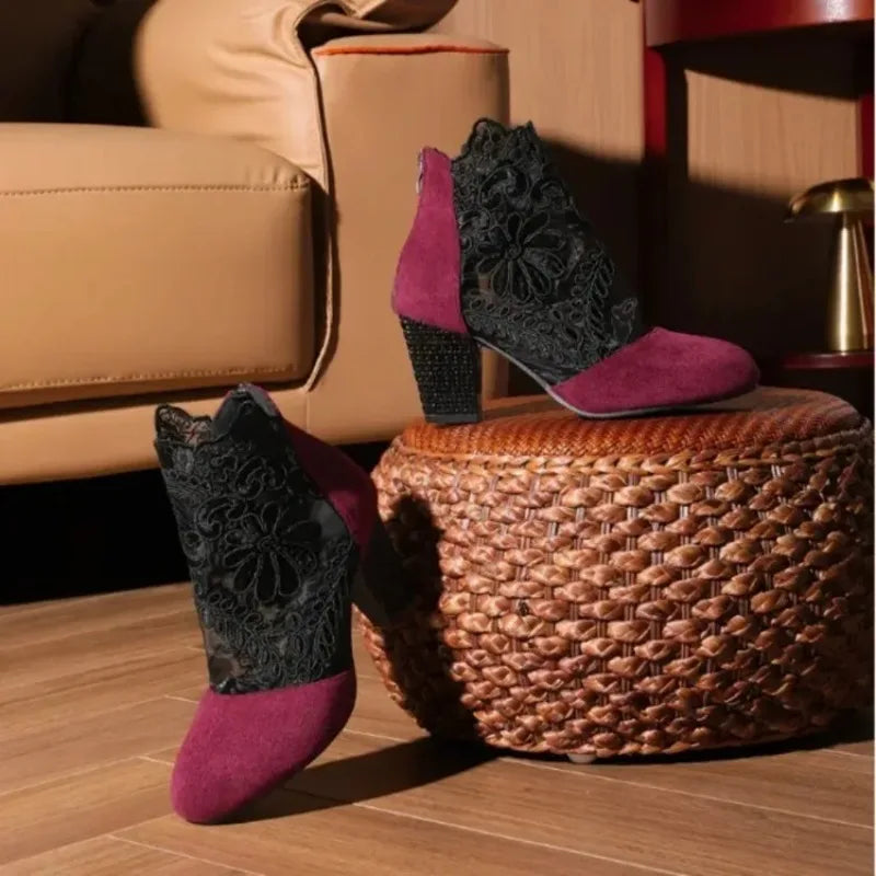 Women Spring Summer Boots Trend Plus Size Shoes Ladies Lace Outdoor Fashion Boots Female High Heels Round Toe Ankle Boots Women