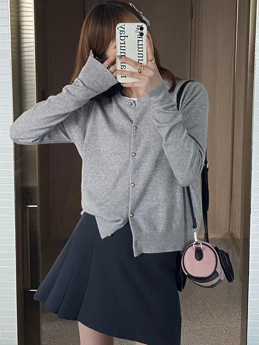 Knitted Women Cardigans New Long Sleeve O-Neck Black Knit Cardigan Women Tops Knitwears Sueters De Mujer Q1054