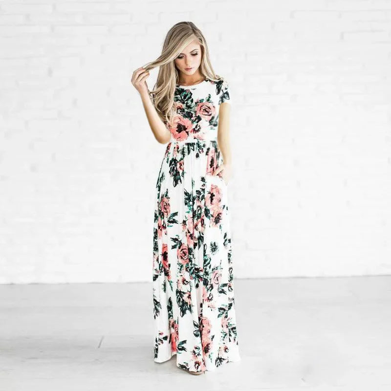Summer Maxi Dress Women 2025 Pink Floral Print Boho Beach Dress Ladies Evening Party Long Dress Sundress Vestidos De Festa 3XL