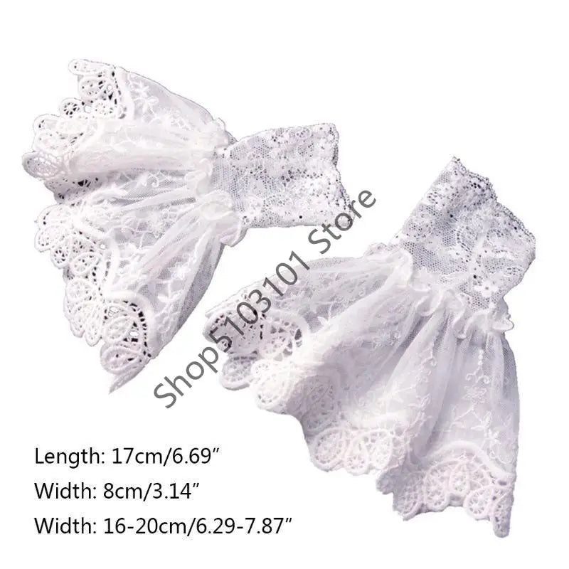 Female Fake Sleeves Hollow Out Crochet Floral Lace Horn Cuffs Embroidery Flounces Ruffles Elastic Wrist Warmers