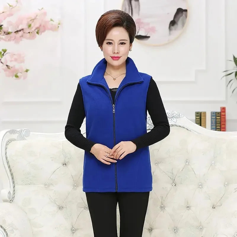 Spring Autumn Women Vest Jacket Middle-Aged Casual Solid Sleeveless Gilet Femme Pocket Short Waistcoat