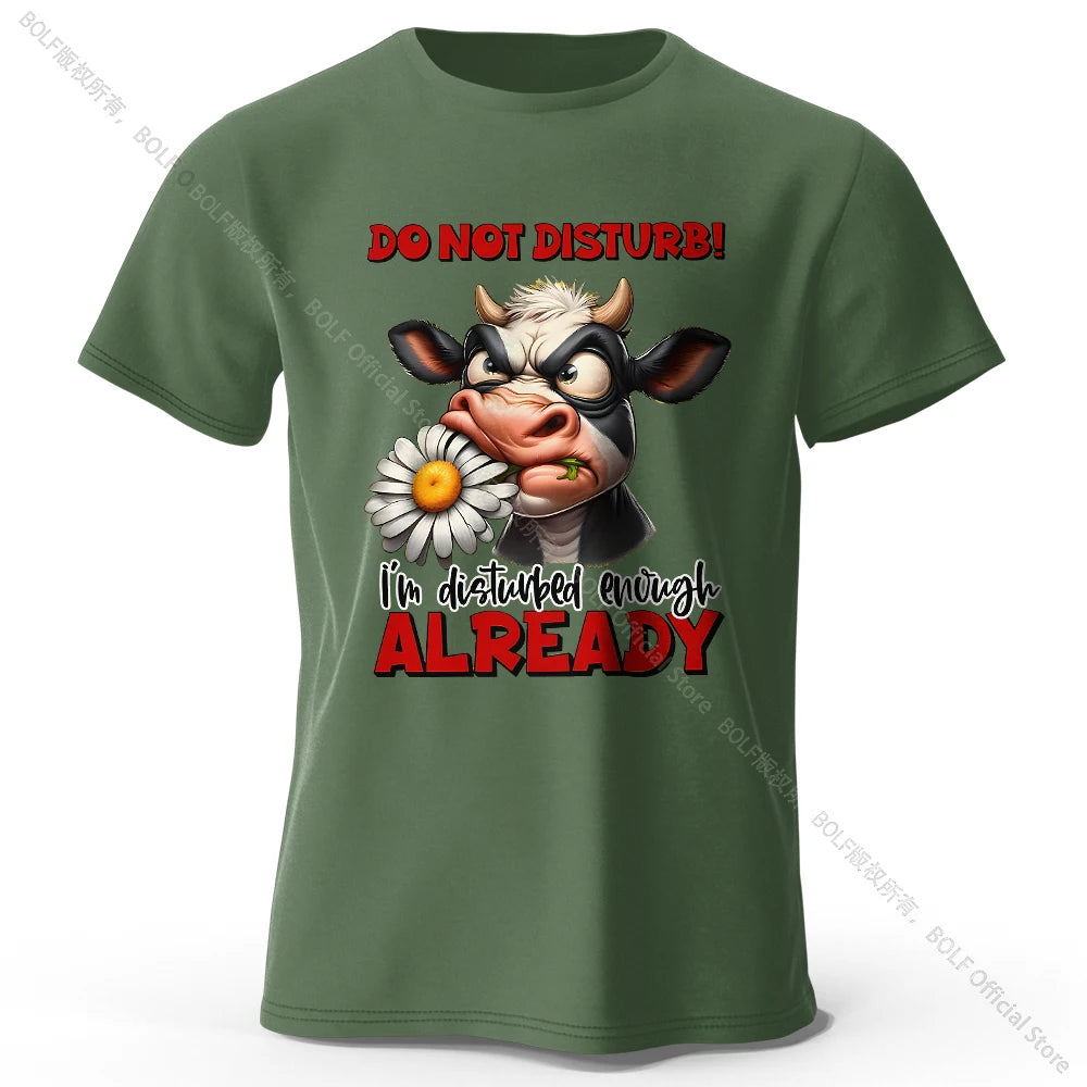 Cartoon Cow Print 100% Cotton T-Shirt, Soft & Breathable Round Neck Short Sleeve Tee, Unisex Fun & Whimsical Style
