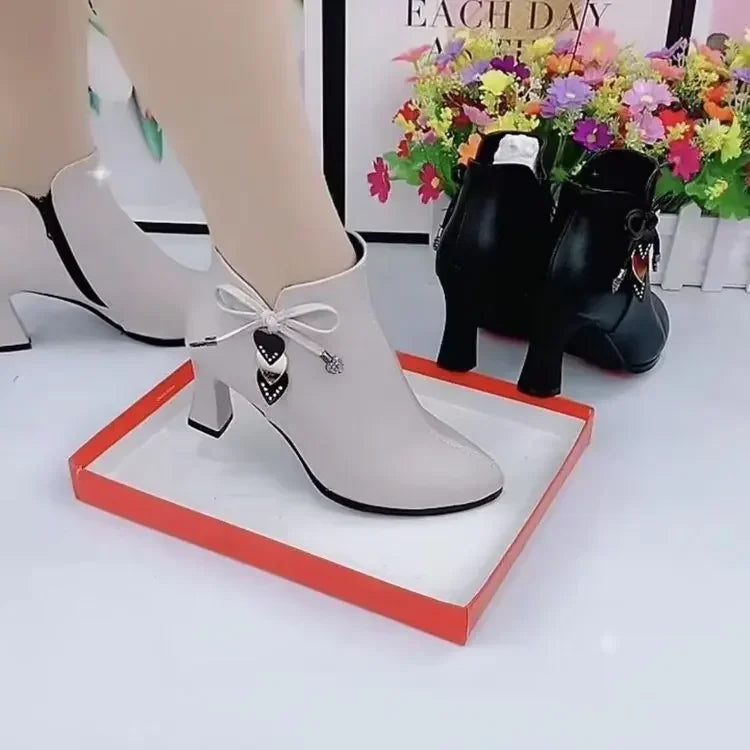 High-heel Female Spring Autumn Single Boots Women Zip Waterproof Boots Black White 35-40
