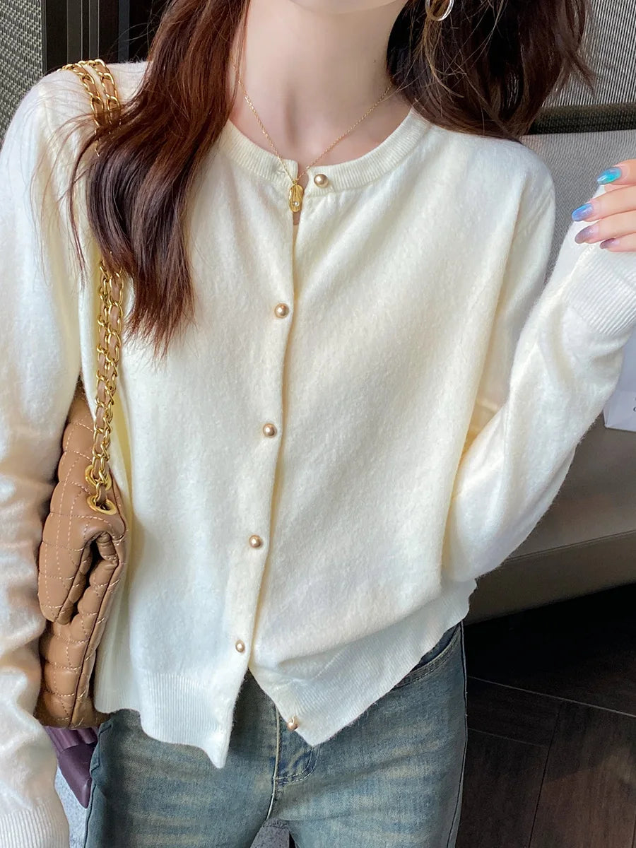 Knitted Women Cardigans New Long Sleeve O-Neck Black Knit Cardigan Women Tops Knitwears Sueters De Mujer Q1054